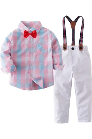 Stylecast Boys Pink Checked Shirt Collar Shirt & Trouser With Suspenders