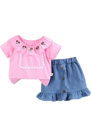 Stylecast Girls Pink Floral Printed Top with Skirt