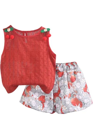 Stylecast Girls Orange & Grey Self Design Top With Printed Shorts