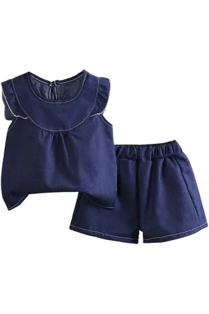 Stylecast Girls Blue Ruffles Detail Top with Shorts