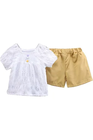 Stylecast Girls White & Yellow Woven Designed Top with Capris