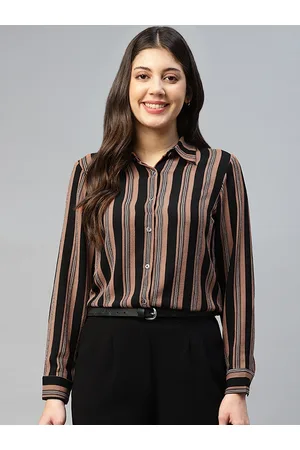 DEEBACO Women Multi Stripes Shirt Collar Shirt