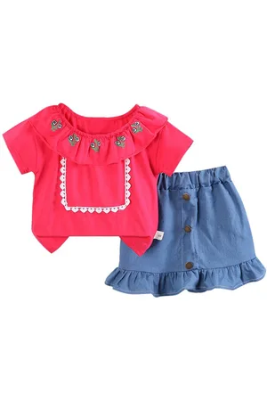 Stylecast Girls Red Embroidered Top With Skirt