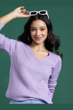 DressBerry Women V-Neck Ribbed Pullover