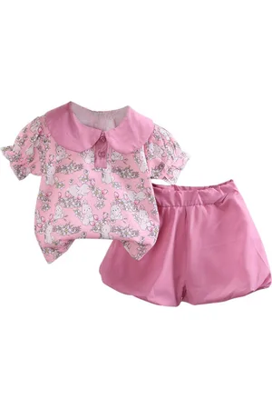 Stylecast Girls Pink Printed Peter Pan Collar Top with Capris
