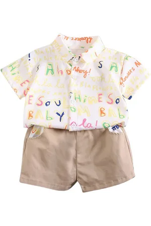 Stylecast Boys Beige & Brown Typography Printed Shirt With Shorts