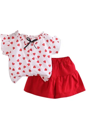 Stylecast Girls Red Printed Top & Skirt