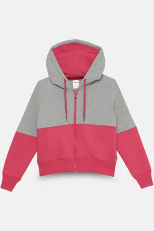 mackly Girls Colourblocked Hooded Cotton Front Open Sweatshirt