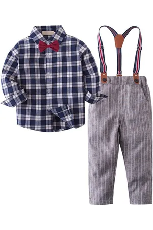 Stylecast Boys Navy Blue Checked Shirt With Trousers