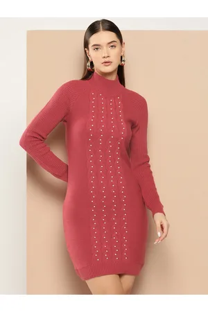 Chemistry Pure Acrylic Beaded Cable Knit Mini Sweater Dress