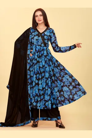 CHANSI Floral Printed Gotta Patti Anarkali Angrakha Kurta with Palazzos & Dupatta