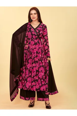 CHANSI Floral Printed Angrakha Kurta With Palazzos & With Dupatta