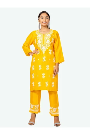 FAWOMENT Floral Embroidered Straight Kurti With Palazzo
