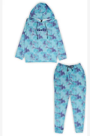 CAVIO Boys Tie & Dye Printed Hooded Pure Cotton T-Shirt With Trousers