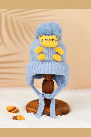 Yellow bee Boys Self Design Tiger Applique Woollen Beanie