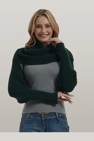 JC Collection Open Knit Self Design Turtle Neck Crop Pullover Sweater