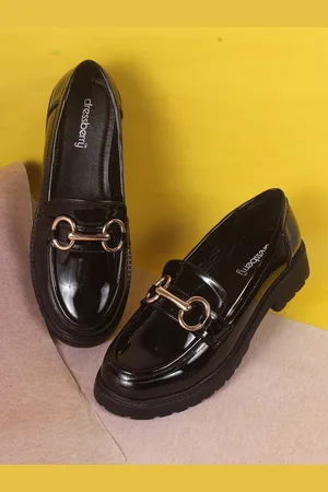 DressBerry Women Black Heeled Horsebit Loafers