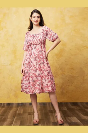 Globus Floral Printed Smocked Fit & Flare Midi Dress