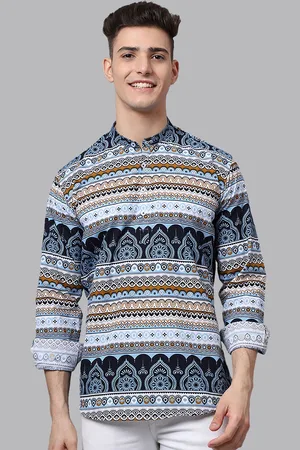 Majestic Ethnic Motifs Printed Band Collar Pure Cotton Kurta