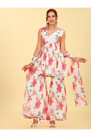 CHANSI Floral Printed A-Line Kurta with Sharara & With Dupatta