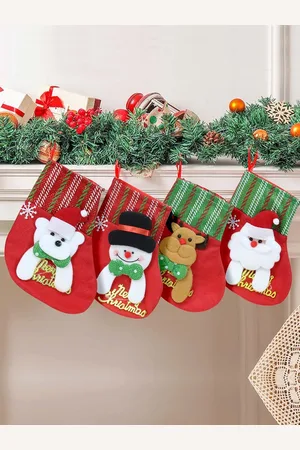 Tied Ribbons Red & Green 4 Pieces Christmas Hanging Stockings Ornament Props