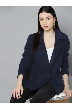 Chemistry Women Solid Open Front Belted Blazer