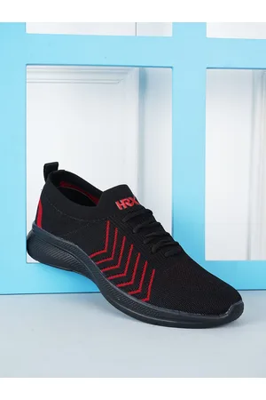 HRX Men Black & Red Striped Contrast Sole Slip On Sneakers