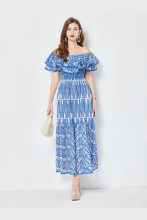 JC Collection Floral Printed Off-Shoulder Flutter Sleeve Maxi Dress