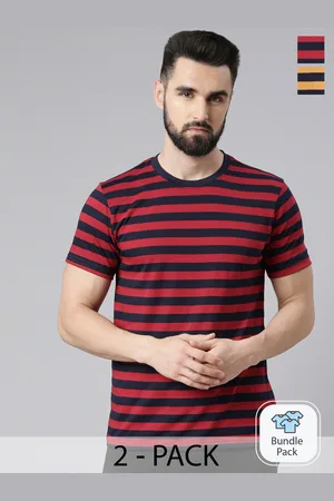 Force NXT Pack Of 2 Striped Super Combed Cotton Sports T-shirt