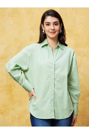 Globus Green Long Sleeves Pure Cotton Shirt Style Top
