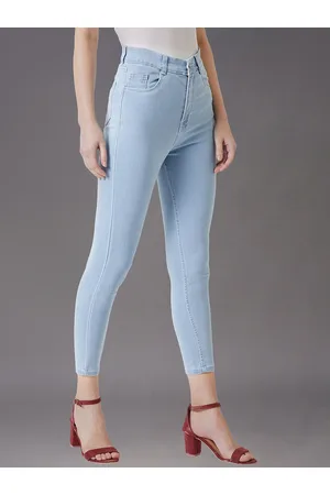 DressBerry Women Blue Skinny Fit High-Rise Clean Look Stretchable Cropped Jeans