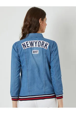 DressBerry Blue Spread Collar Denim Jacket