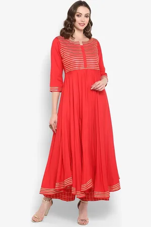 Kalini Striped Round Neck Gotta Patti Cotton Anarkali Kurta