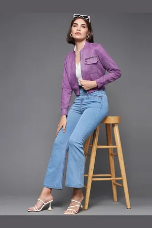 DressBerry Lavender Stand Collar Crop Tailored Jacket