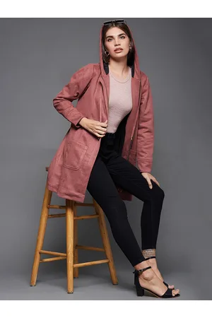 DressBerry Peach-Coloured Hooded Longline Bomber Jacket