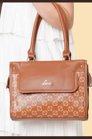 LAVIE Gram Women Brown Geometric Print Structured Flap Satchel Handbag