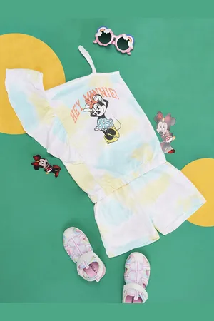 Pantaloons Girls Dyed Minnie character Printed Top with Shorts