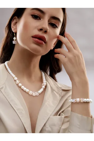 Rubans Gold-Plated Crystals Studded Necklace & Earrings With bracelet