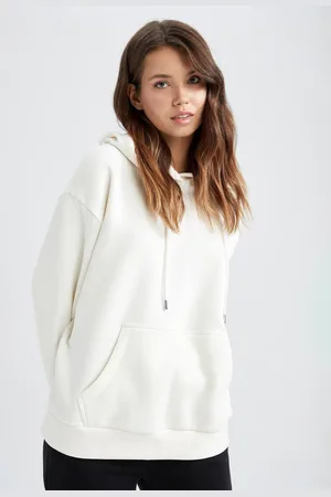 DeFacto Women White Hooded Sweatshirt