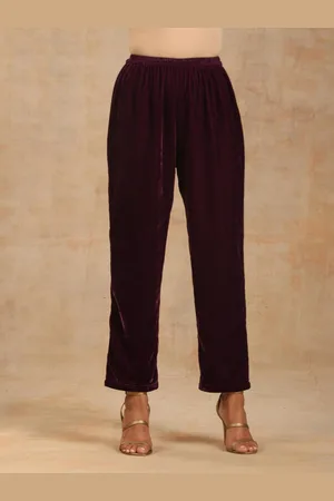 trueBrowns Women Straight Fit Velvet Regular Trouser