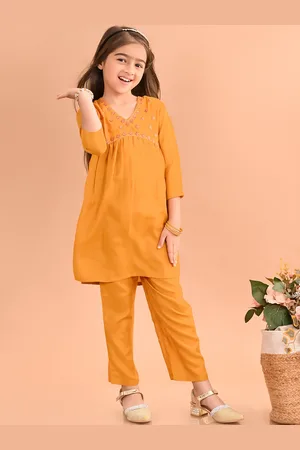 LilPicks Girls Yoke Design Embellished Cotton Empire Kurta with Palazzos