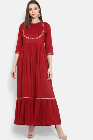 Kalini Gotta Patti Boat Neck Flounce Fit & Flare Cotton Maxi Ethnic Dress