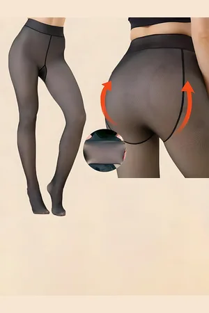 Hill Islands Dual Tone Fake Translucent Fur Fleece Thermal Sheer Look Stockings