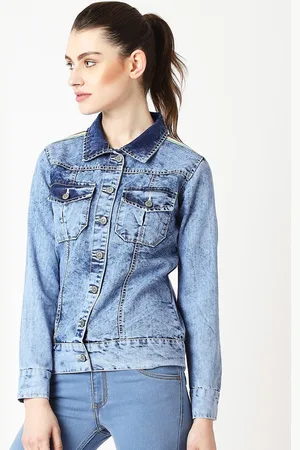 DressBerry Blue Washed Printed Denim Jacket