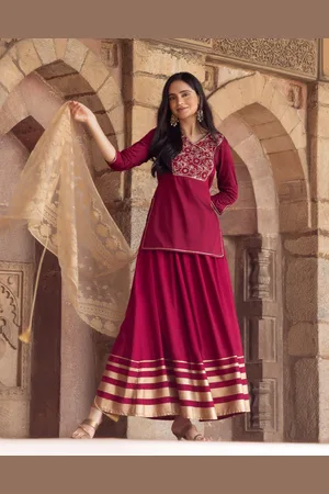 AURELIA Floral Yoke Design Sequined Kurta with Skirt & Dupatta