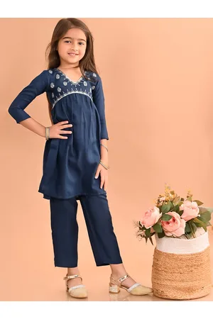 LilPicks Girls Yoke Design Embellished Cotton Empire Kurta with Palazzos