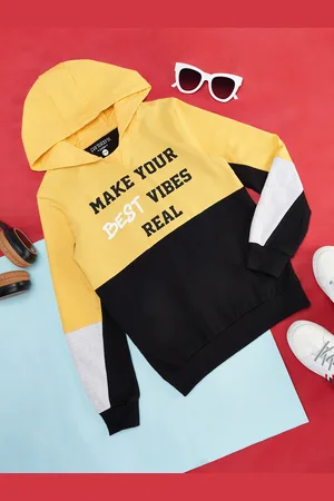 Pantaloons Boys Yellow Colourblocked Hooded Cotton Sweatshirt