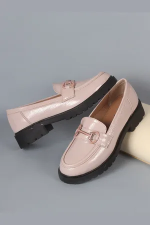 DressBerry Women Nude-Coloured & Black Heeled Horsebit Loafers