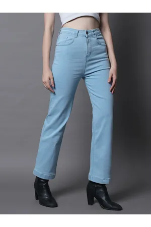 High Star Women Blue Wide Leg High-Rise Clean Look Stretchable Jeans