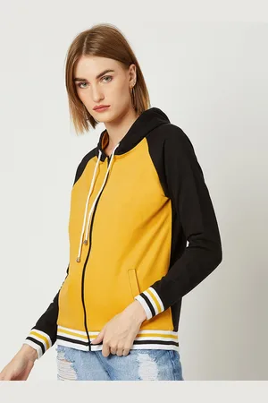 DressBerry Yellow Colourblocked Pure Cotton Bomber Jacket